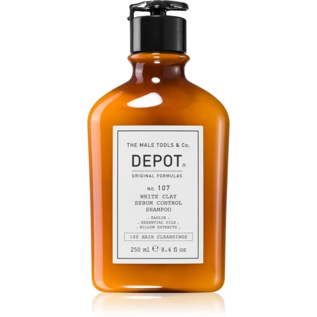 DEPOT 100 HAIR CLEANSING NO. 107 WHITE CLAY SEBUM SHAMPOO Puhastav šampoon rasustele juustele ja peanahale 250 ml