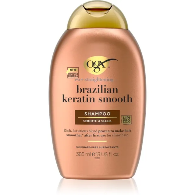OGX Brazilian Keratin Smooth Silendav šampoon säravate ja pehmete juuste jaoks 385 ml