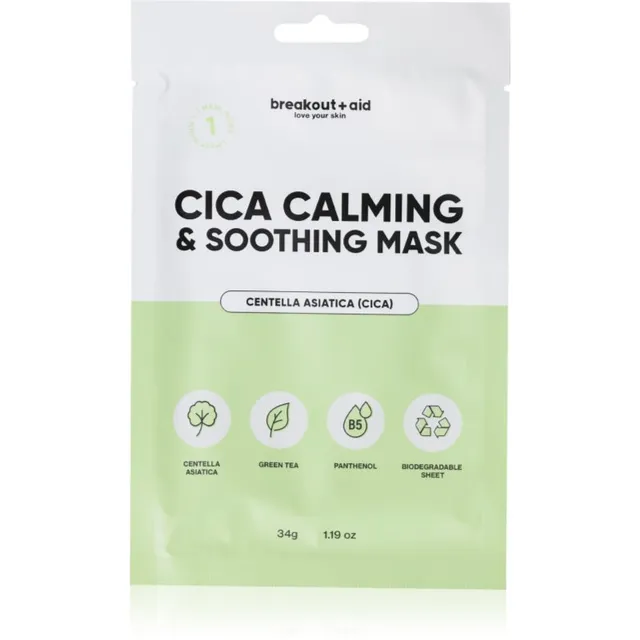 breakout + aid Cica Calming & Soothing Mask Rahustav näo lehtmask 34 g