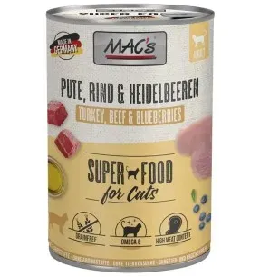 MAC's konserv kassile KALKUNI-, VEISELIHA ja MUSTIKATEGA teraviljavaba (Superfood MACs Cat Turkey & Blueberries)