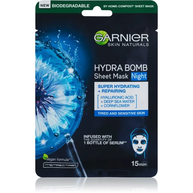 Garnier Textil Masks Hydra Bomb Niisutav näo lehtmask öö 28 g
