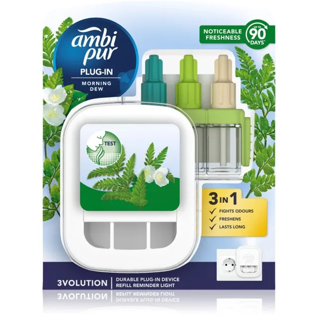 AmbiPur 3volution Morning Dew elektriline õhuvärskendaja koos täidisega 20 ml