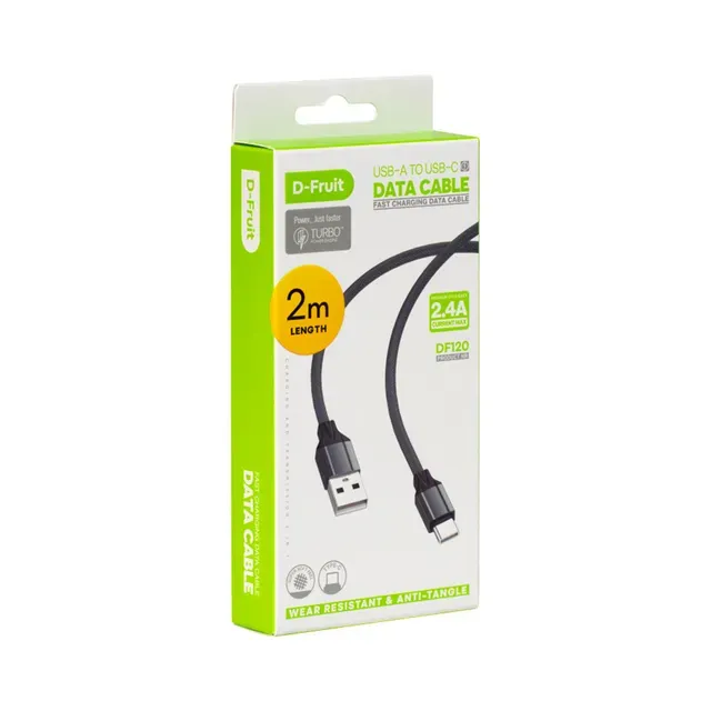 Kaabel USB-A - USB-C 2m, hall, D-FRUIT, 1
