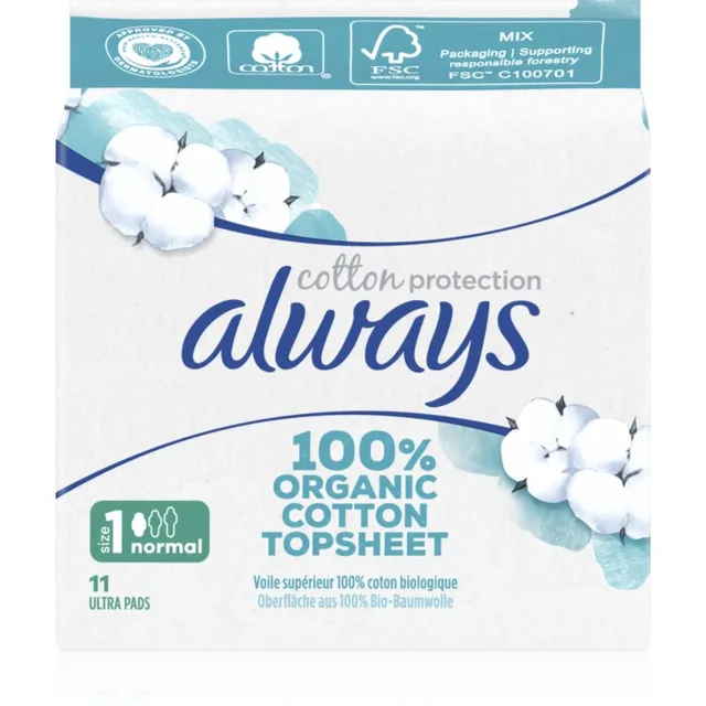 Always Cotton Protection Normal Hügieenisidemed lõhnatu 11 tk