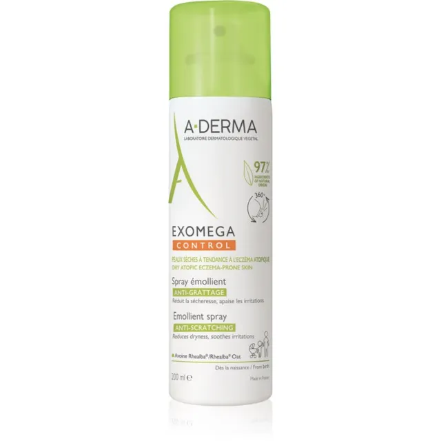 A-Derma Exomega Control Emollient Spray Tugevdav niisutuskreem tundliku ja atoopilise naha kaitsebarjääri jaoks pihustiga 200 ml