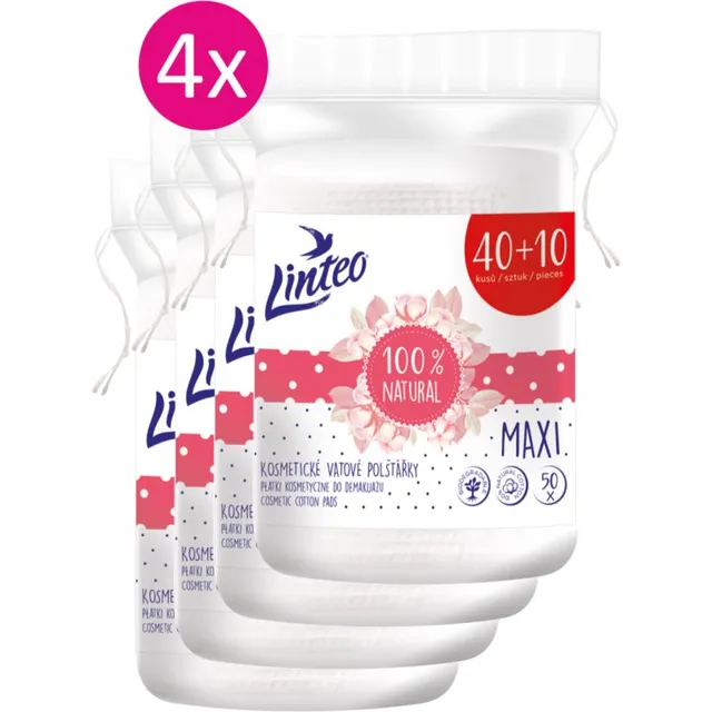Linteo Natural Cotton Pads Meigieemalduspadjad 40 + 10ks x 4
