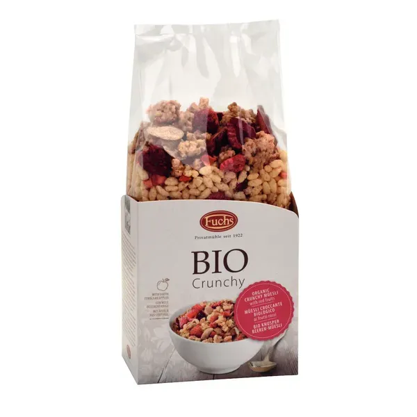 Krõmpsuvad helbed punaste puuviljadega BIO CRUNCHY, ökoloogiline