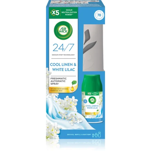 Air Wick Freshmatic Cool Linen & White Lilac automaatne õhuvärskendaja koos täidisega 250 ml
