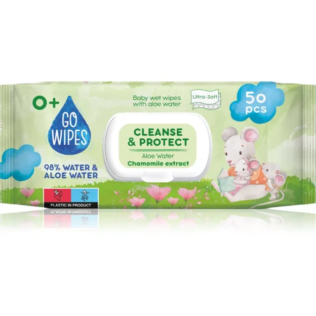 GoWipes Cleanse & Protect Chamomile extract Õrnad niisked salvrätikud beebile aloe veraga 50 tk