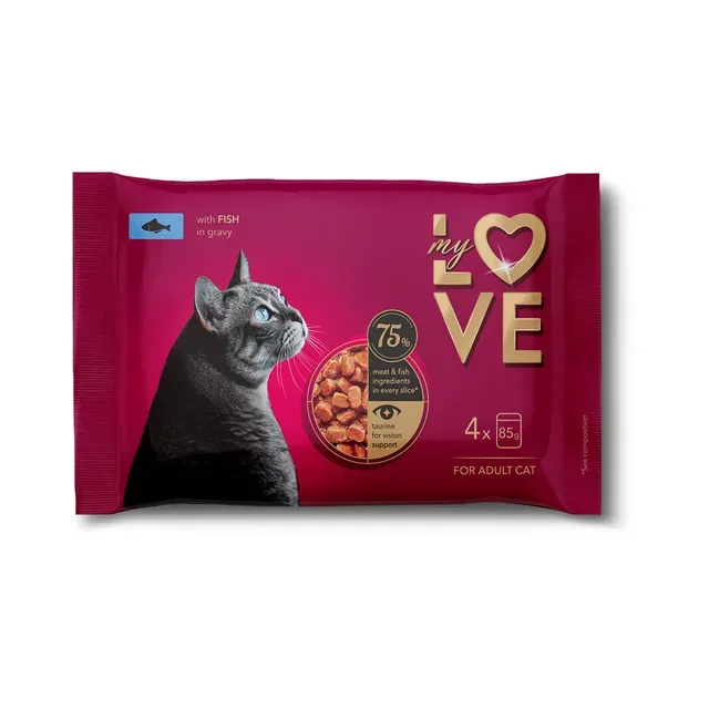 Täissööt. Konserv täiskasvanud kassile, kala kastmes 4x85g, MY LOVE, 340 g