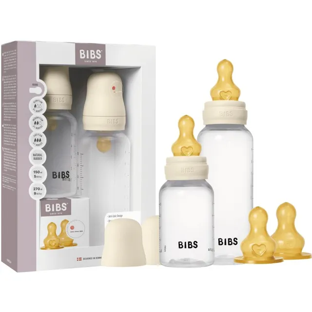 BIBS Anti-Colic Baby Bottle Set koolikuid ennetav pudel kautšukist lutiga Ivory
