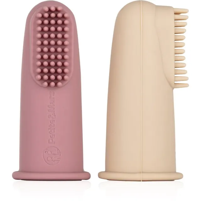 Petite&Mars Take&Match 0m+ Silikoonist sõrmehambahari lastele koos ümbrisega Rose&Sand 2 tk