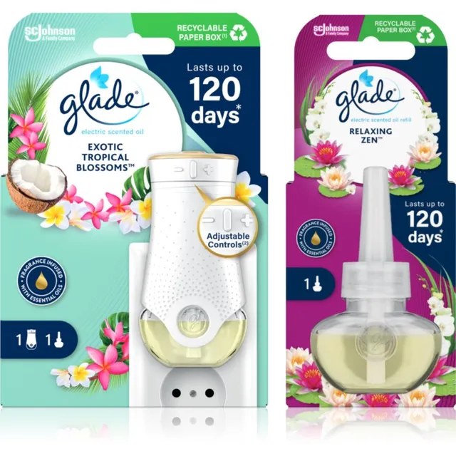 GLADE Electric scented oil Exotic Tropical Blossom + Relaxing Zen Säästupakk 3 tk
