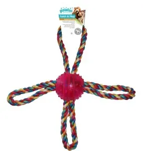 Mänguasi koerale, pall nelja käepidemega TPR Ball with Rope Tug (Pawise)