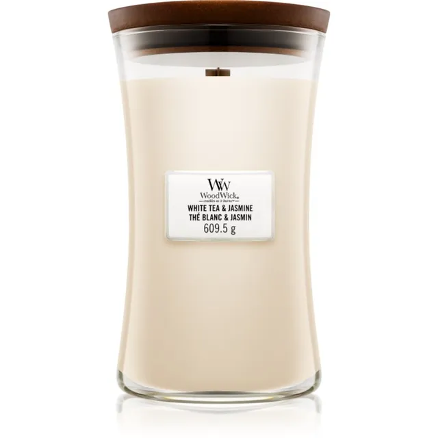 Woodwick White Tea & Jasmine lõhnaküünal puidust taht 609.5 g