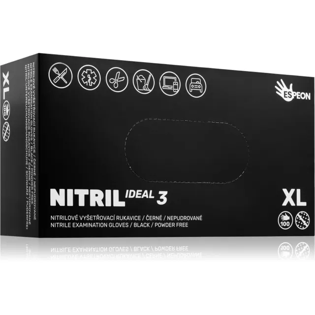 Espeon Nitril Ideal3 Black puudrita nitriilkindad suurus XL 100 tk
