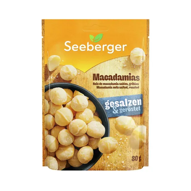 Makadaamiapähklid, röstitud, soolatud, SEEBERGER, 80 g
