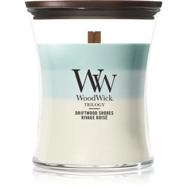 Woodwick Trilogy Driftwood Shores lõhnaküünal puidust taht 275 g
