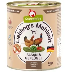 Liebling´s Mahlzeit TERAVILJAVABA konservtoit koertele FAASANI- ja KODULINNULIHAGA (65%) SPINATI, TOMATITE ning LINASEEMNEÕLIGA