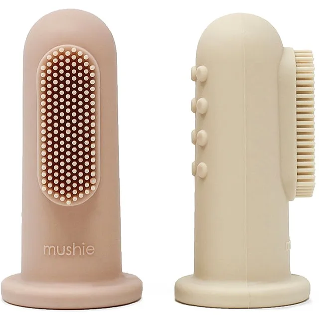 Mushie Finger Toothbrush Silikoonist sõrmehambahari lastele Shifting Sand/Blush 2 tk
