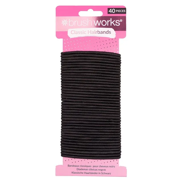 BRUSHWORKS Classic Hairbands Black 40pcs