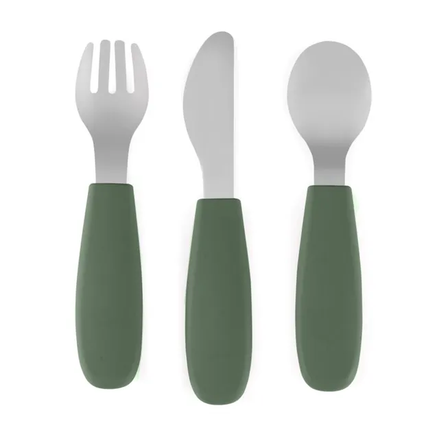 Petite&Mars Take&Match Stainless Steel Cutlery Set söögiriistad lastele Misty Green 12m+ 3 tk
