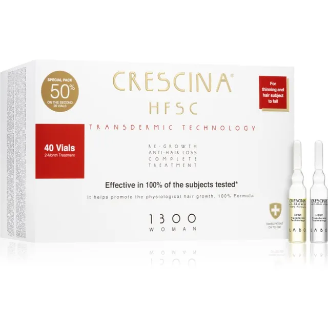 Crescina Transdermic 1300 Re-Growth and Anti-Hair Loss Juuste kasvu turgutav hooldus juuste väljalangemise vastu naistele 40x3,5 ml