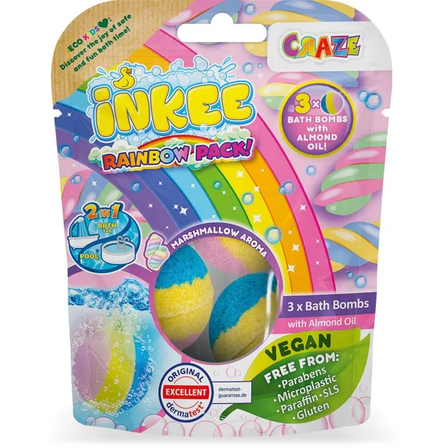 Craze INKEE Rainbow Multipack Kihisevad vannipommid mandliõliga 3 tk