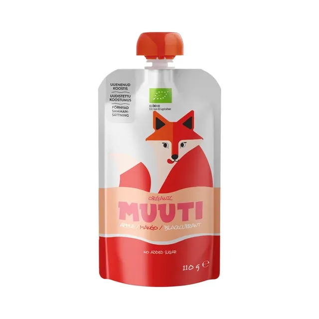 Õuna-mango-mustasõstrapüree 6+, mahe (rebane), MUUTI, 110g