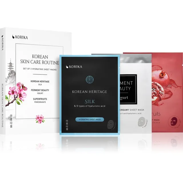 KORIKA KOREAN SKIN CARE ROUTINE SET OF 3 HYDRATING SHEET MASKS komplekt niisutava toimega