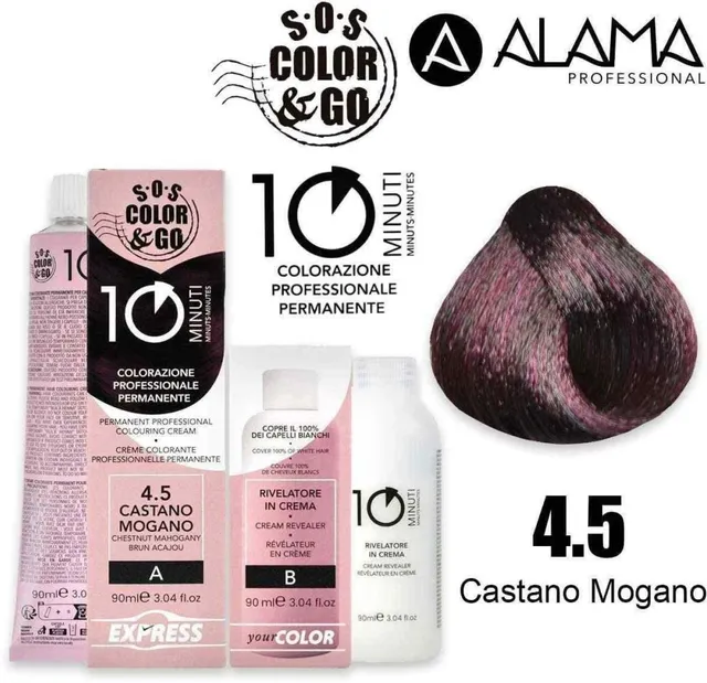 Alama SOS Color & Go Set Professional 10 Min Colouring Cream 4.5 Chestnut Mahogany