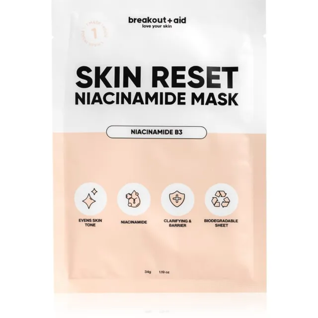 breakout + aid Skin Reset Niacinamide Mask Lehtmask niatsiinamiidiga 34 g