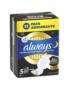 Always Ultra Secure Night Extra hügieenisidemed tiibadega suurus 5 (32 tk)