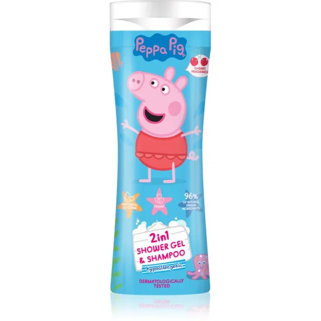 Peppa Pig Shower gel & Shampoo Dušigeel ja šampoon kaks-ühes lastele Cherry 300 ml