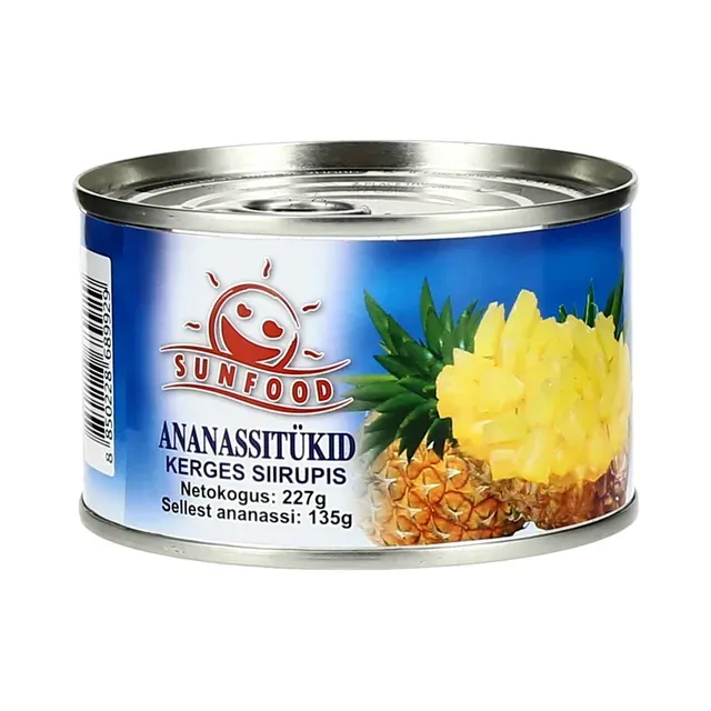 Ananassitükid kerges siirupis, SUNFOOD, 227 g bruto