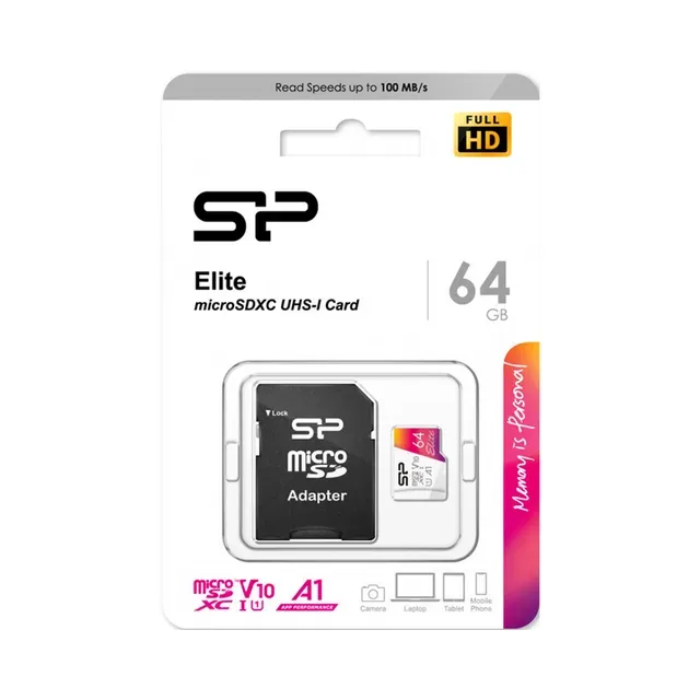 Mälukaart microsdxc 64gb elite + adapter, SILICON POWER , 1 tk