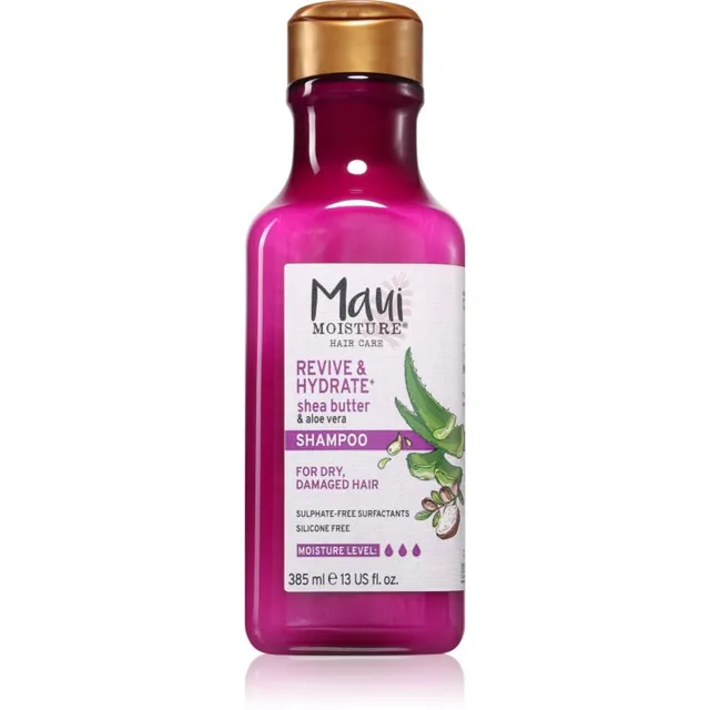 Maui Moisture Revive & Hydrate + Shea Butter & Aloe Vera Niisutav ja elavdav šampoon kuivadeleja kahjustatud juustele 385 ml