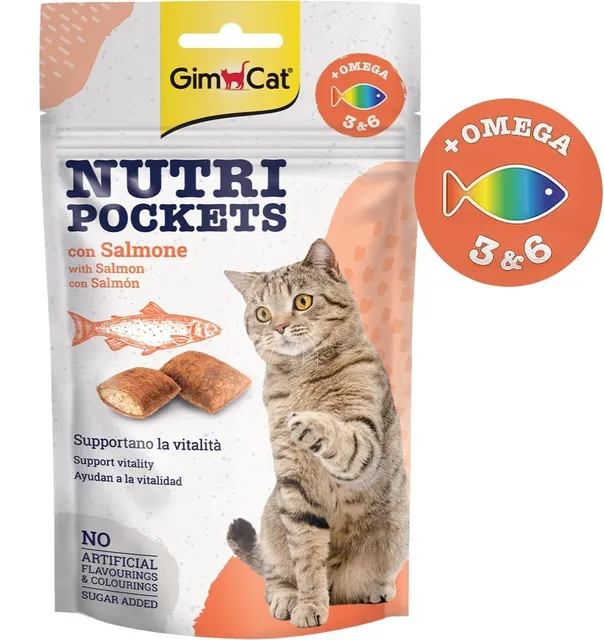 Nutri Pockets täidisega maius kassile, lõhega padjakesed (GimCat)