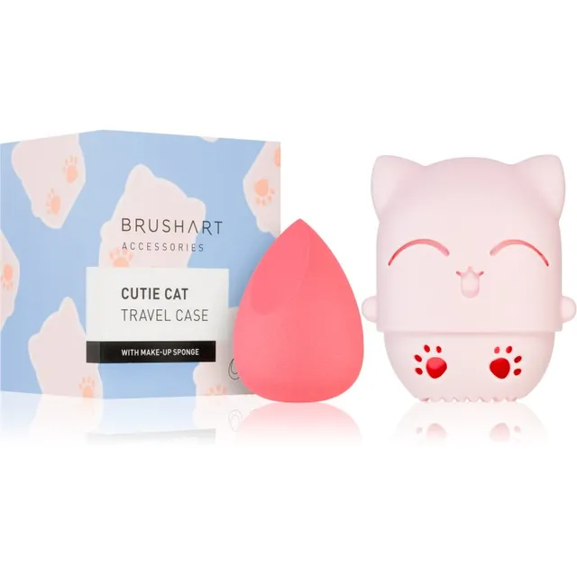 BrushArt Accessories Cutie Cat travel case with make-up sponge Käsn meigi pealekandmiseks reisikarbiga