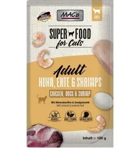 MAC's konserv kassile KANA, PART, KREVETID (99%) teraviljavaba, kotike (Superfood Cat Chicken, Duck & Shrimp)