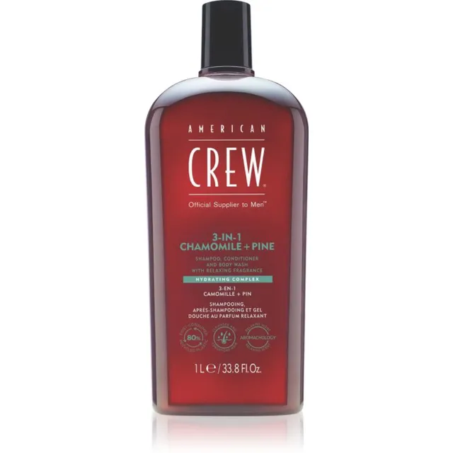 American Crew 3 in 1 Chamimile + Pine Kolm-ühes šampoon, palsam ja dušigeel meestele 1000 ml