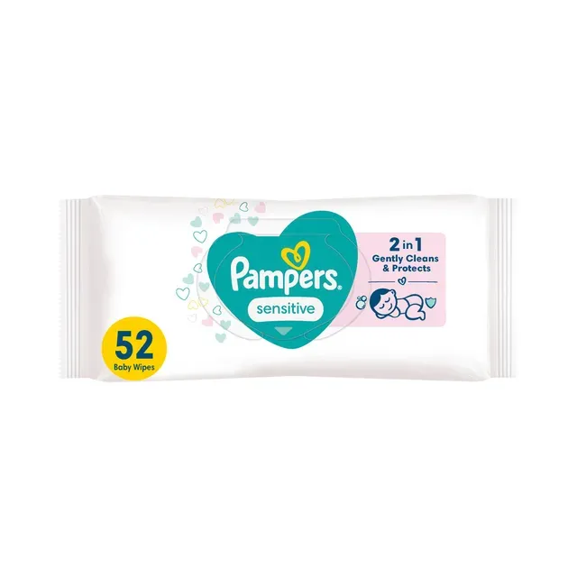 Niisked salvrätikud Sensitive PF (plastic free), Pampers, 52tk