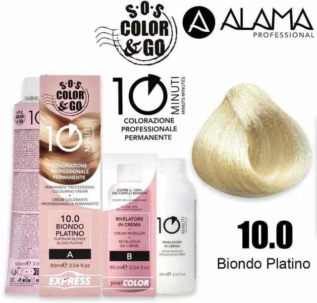 Alama SOS Color & Go Set Professional 10 Min Colouring Cream 10.0 Platinum Blonde