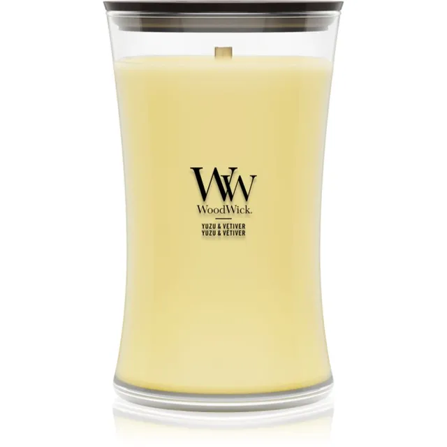 Woodwick Yuzu & Vetiver lõhnaküünal puidust taht 610 g