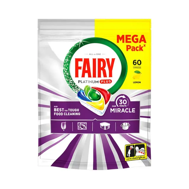 Nõudepesumasina kapslid Platinum+ Lemon Miracle, FAIRY, 60 tk
