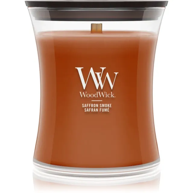 Woodwick Saffron Smoke lõhnaküünal puidust taht 275 g