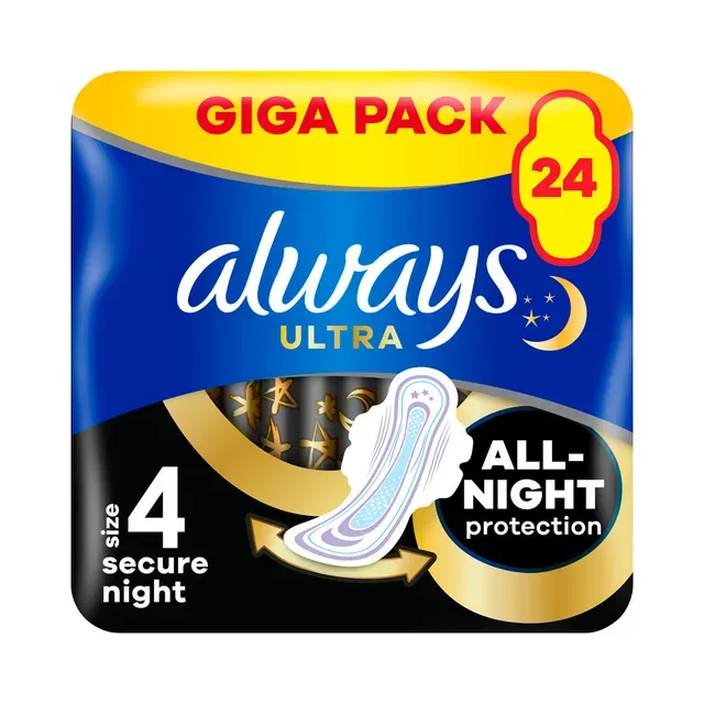 Hügieenisidemed Ultra Secure Night Quattro, ALWAYS, 24 tk