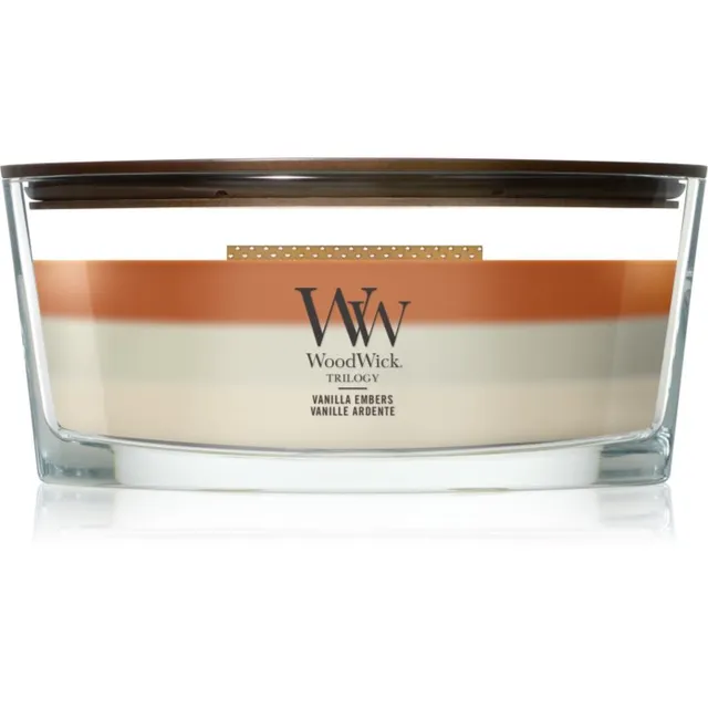 Woodwick Trilogy Vanilla Embers lõhnaküünal puidust taht 453.6 g