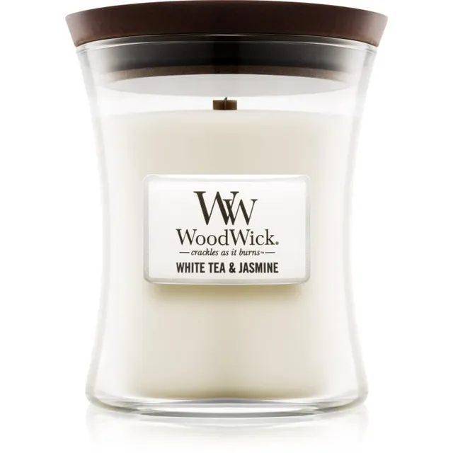 Woodwick White Tea & Jasmine lõhnaküünal puidust taht 275 g
