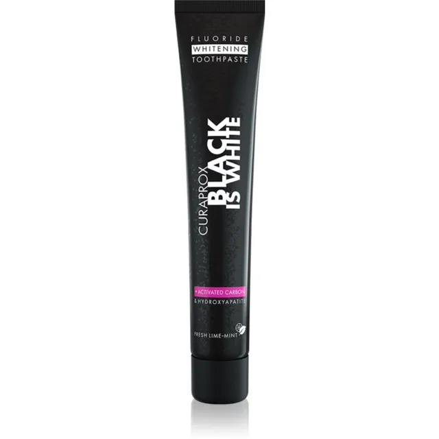 Curaprox Black is White Valgendav hambapasta aktiivsöe ja hüdroksüapatiidiga maitse Fresh Lime-Mint 90 ml